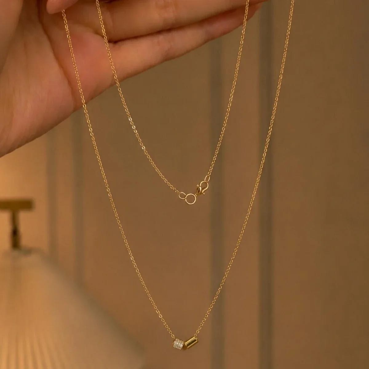 Minimalist Gold-Plated Copper Pavé Bead Tube Necklace