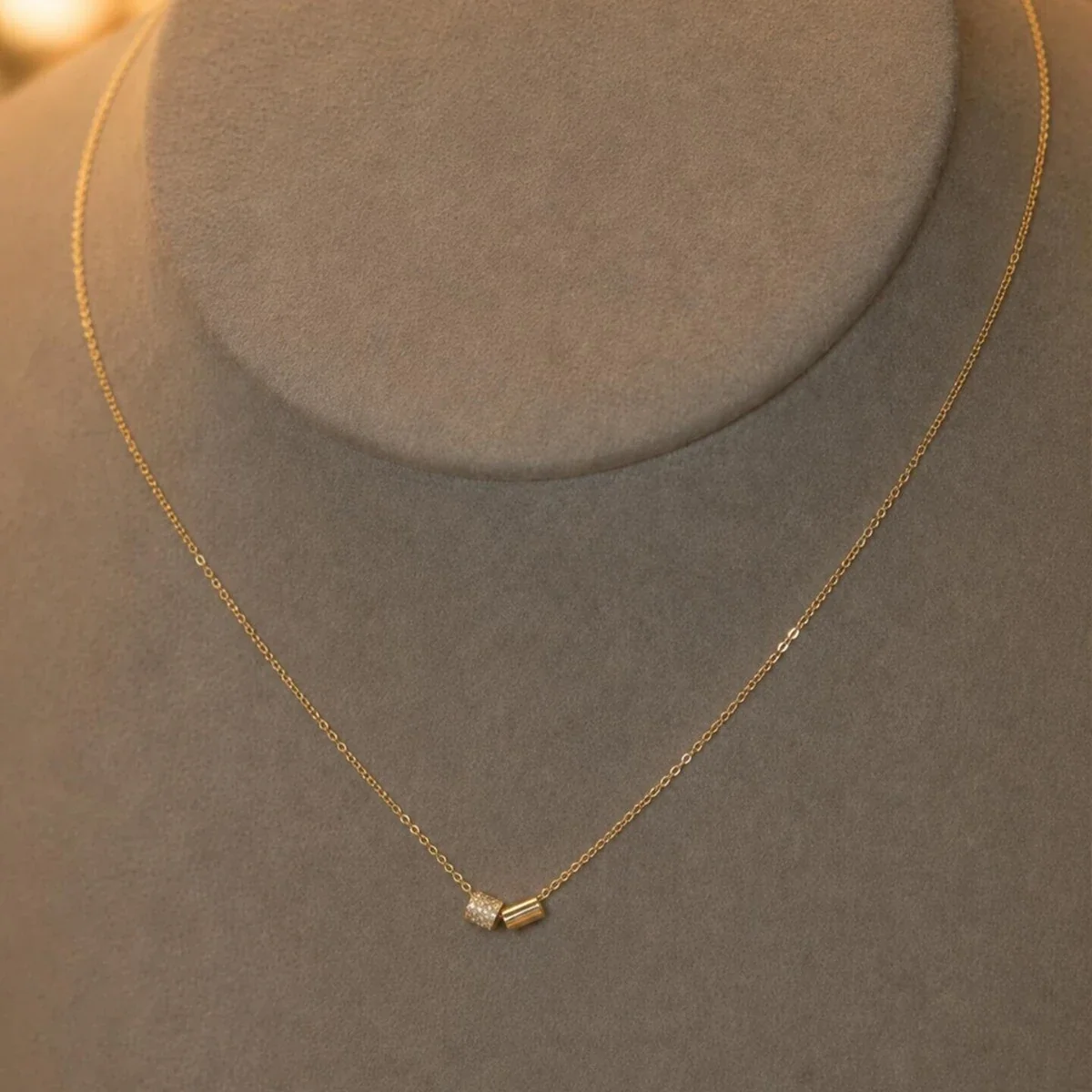 Minimalist Gold-Plated Copper Pavé Bead Tube Necklace