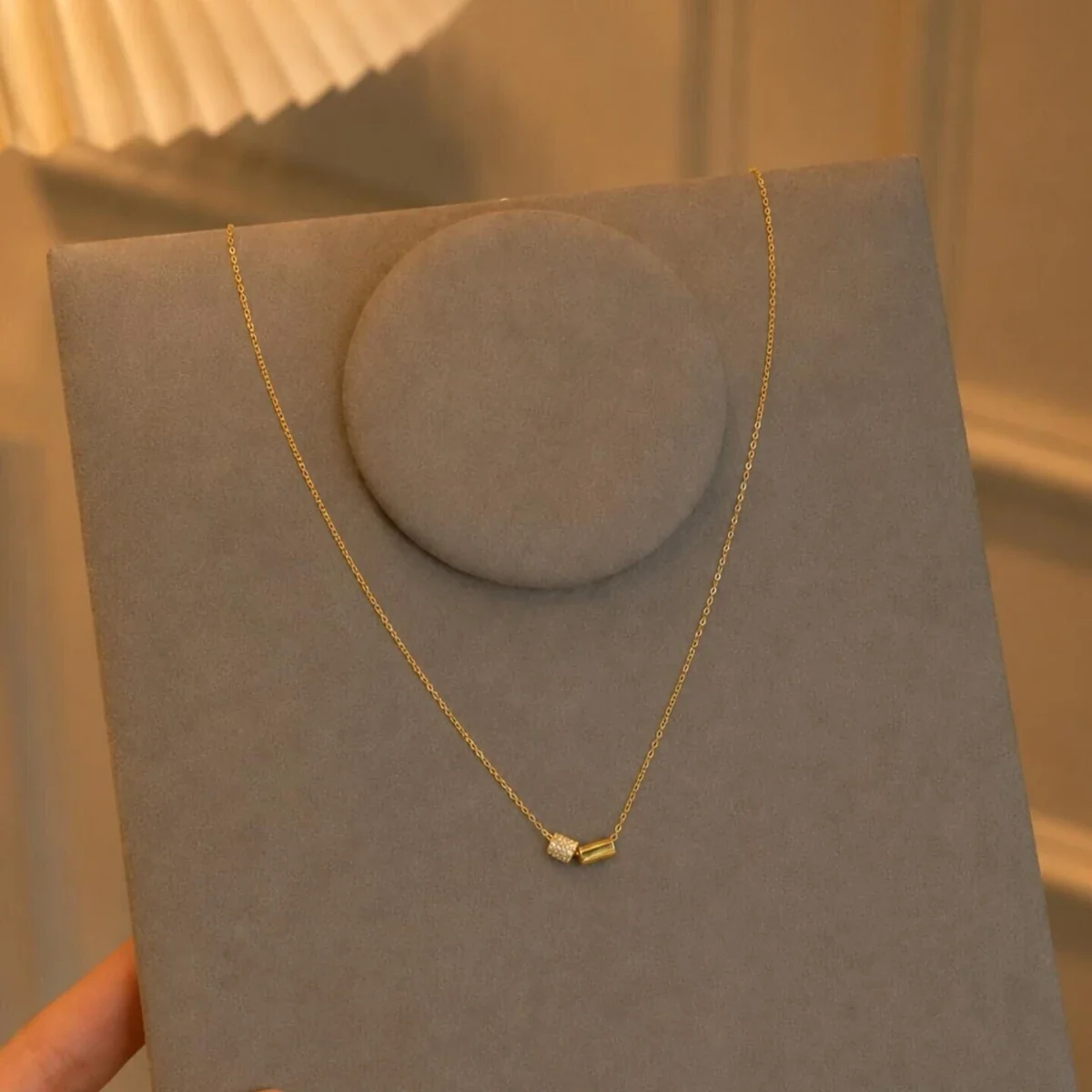 Minimalist Gold-Plated Copper Pavé Bead Tube Necklace