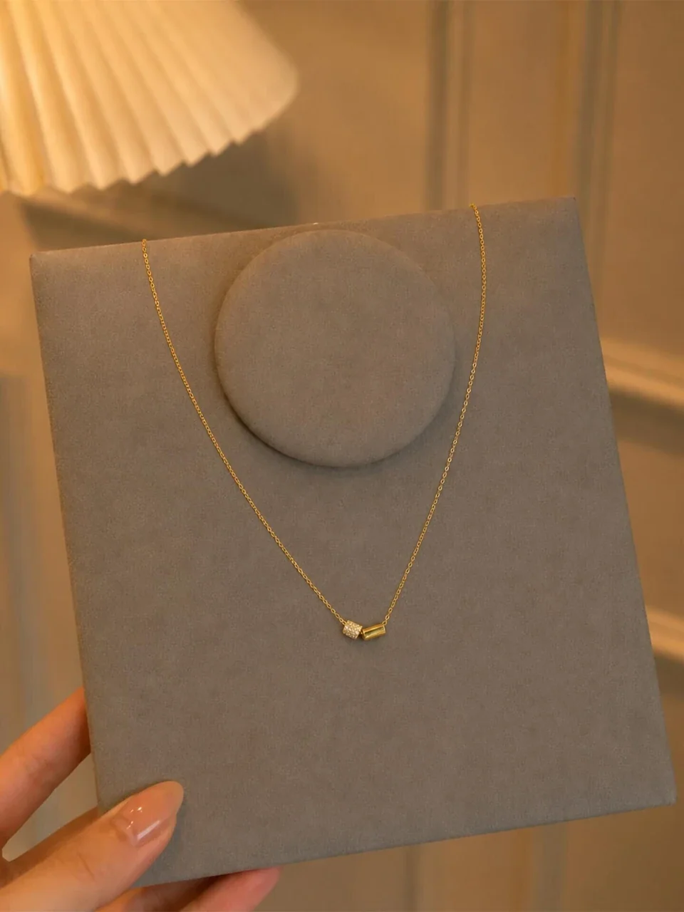 Minimalist Gold-Plated Copper Pavé Bead Tube Necklace - Gold