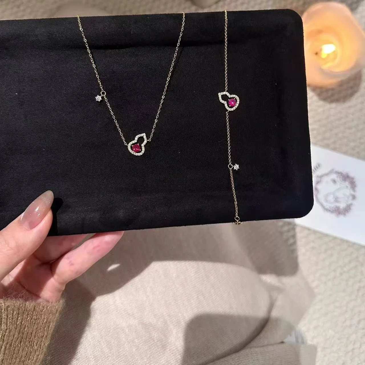 Delicate Gold-Plated Gourd Pink Crystal Copper Necklace