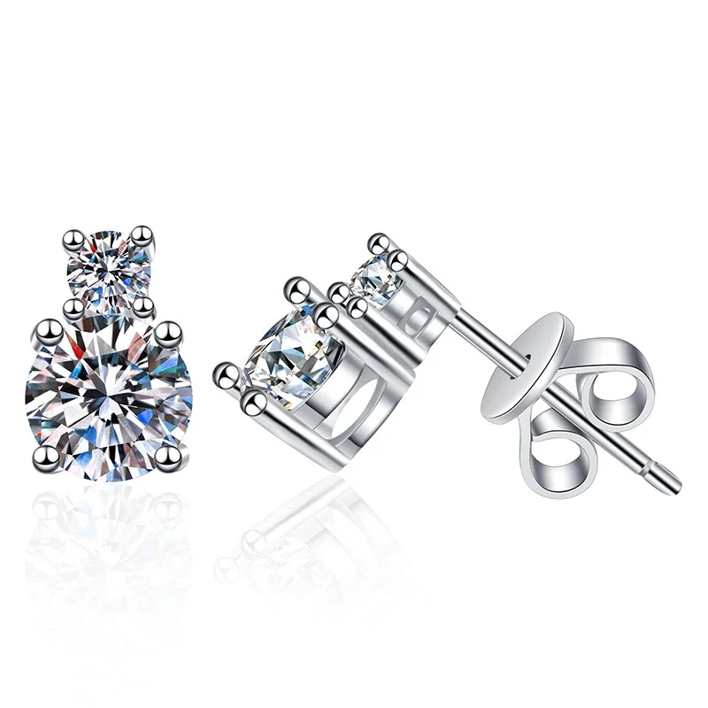 Dainty Duo Round Moissanite 925 Sterling Silver Stud Earrings