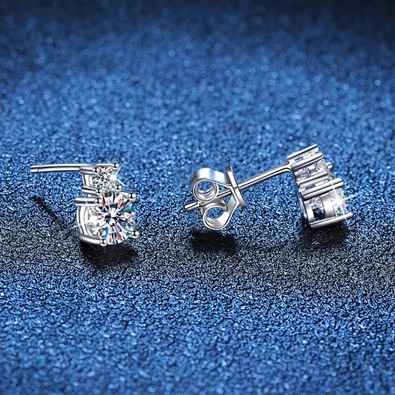 Dainty Duo Round Moissanite 925 Sterling Silver Stud Earrings