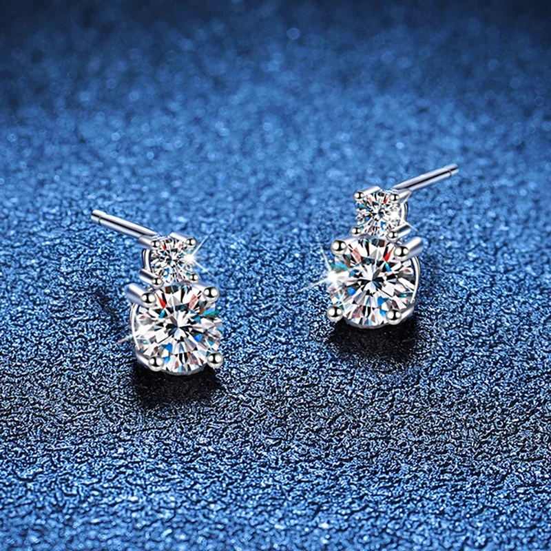 Dainty Duo Round Moissanite 925 Sterling Silver Stud Earrings