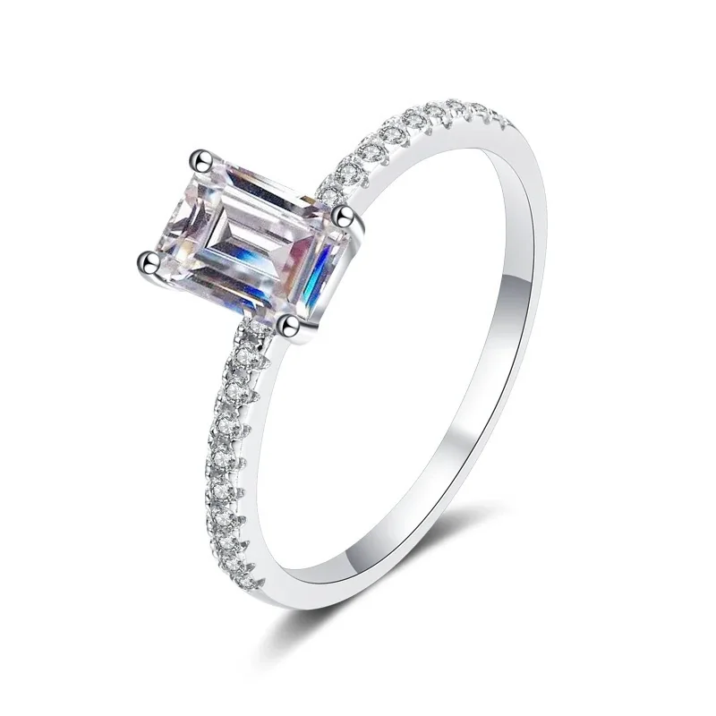Luminous Emerald-Cut Pavé 925 Sterling Silver Ring