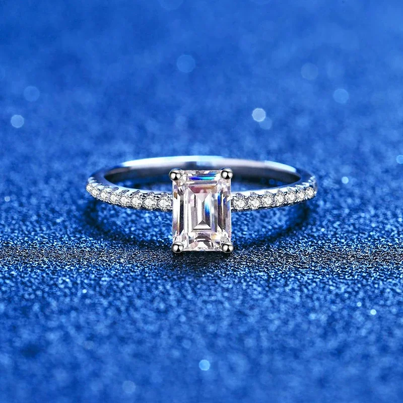 Luminous Emerald-Cut Pavé 925 Sterling Silver Ring
