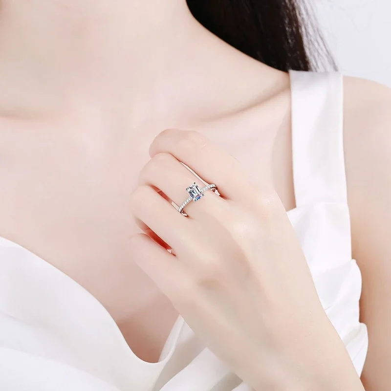 Luminous Emerald-Cut Pavé 925 Sterling Silver Ring