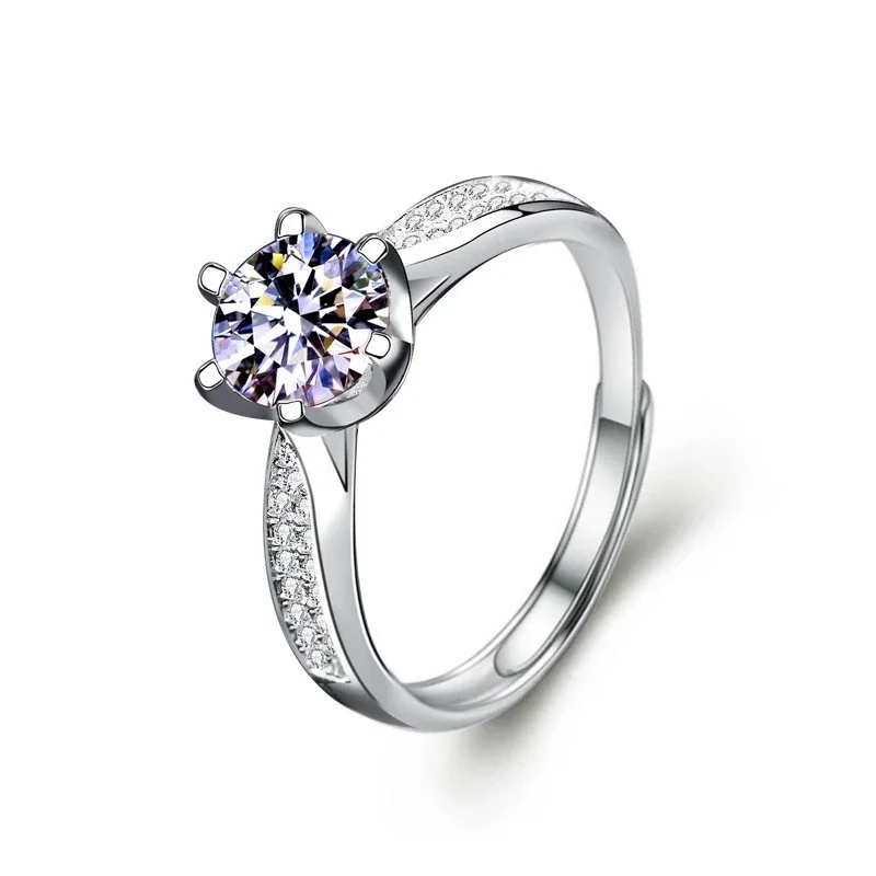 Sculptural 925 Sterling Silver Round Prong-Set Moissanite Rings