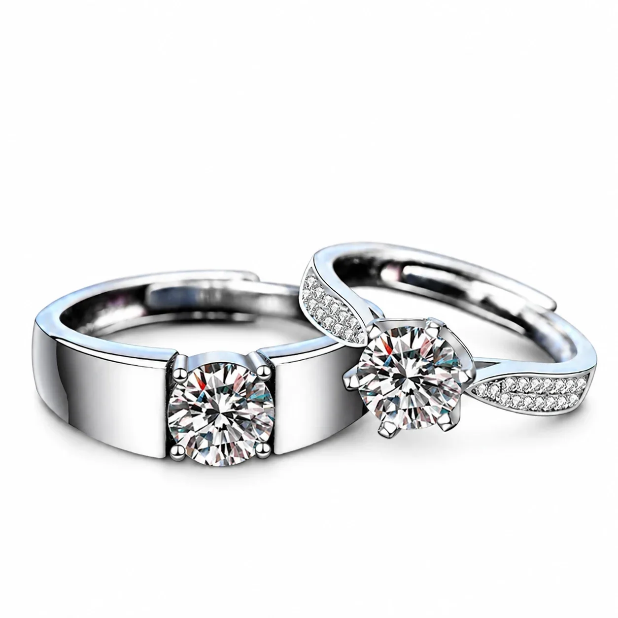 Sculptural 925 Sterling Silver Round Prong-Set Moissanite Rings