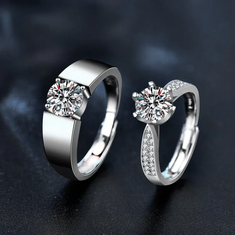 Sculptural 925 Sterling Silver Round Prong-Set Moissanite Rings