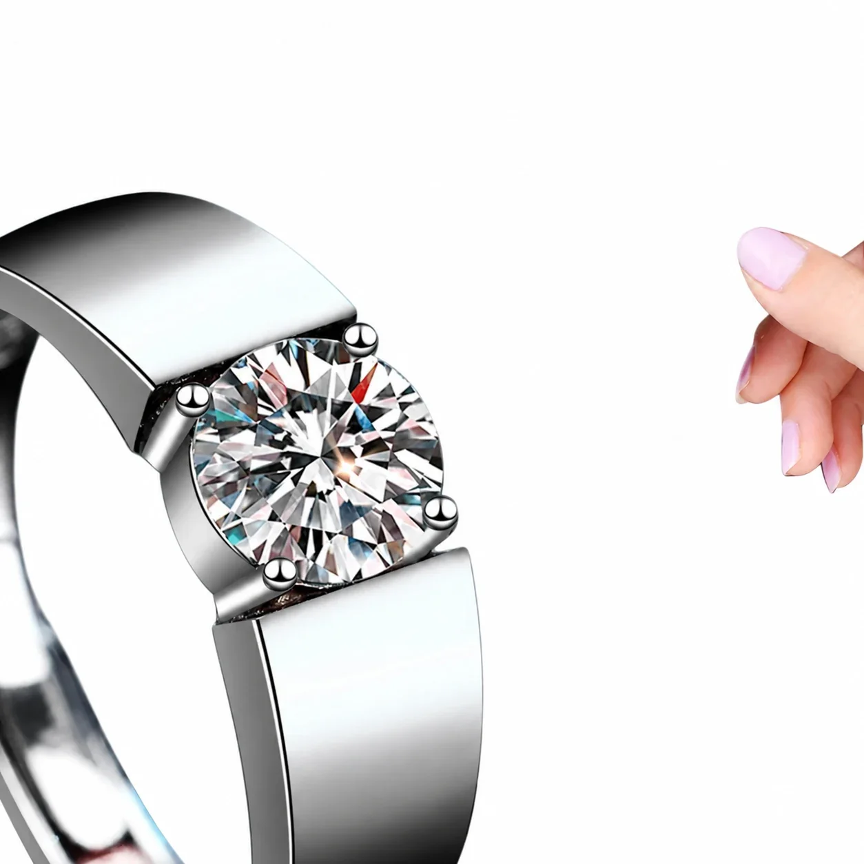 Sculptural 925 Sterling Silver Round Prong-Set Moissanite Rings