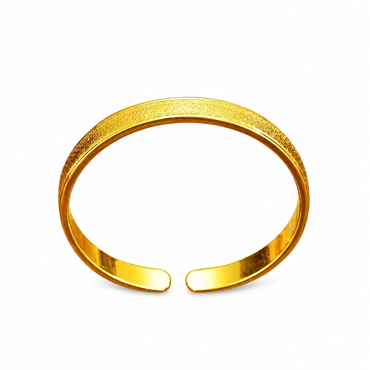 Textured Gold-Plated Open Flat-Band Brass Bangle