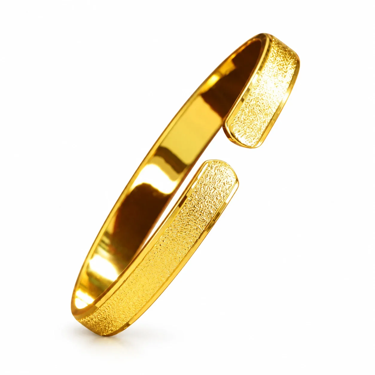 Textured Gold-Plated Open Flat-Band Brass Bangle