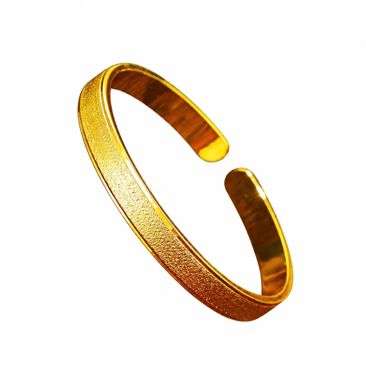 Textured Gold-Plated Open Flat-Band Brass Bangle