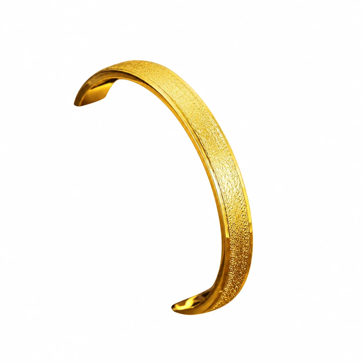 Textured Gold-Plated Open Flat-Band Brass Bangle