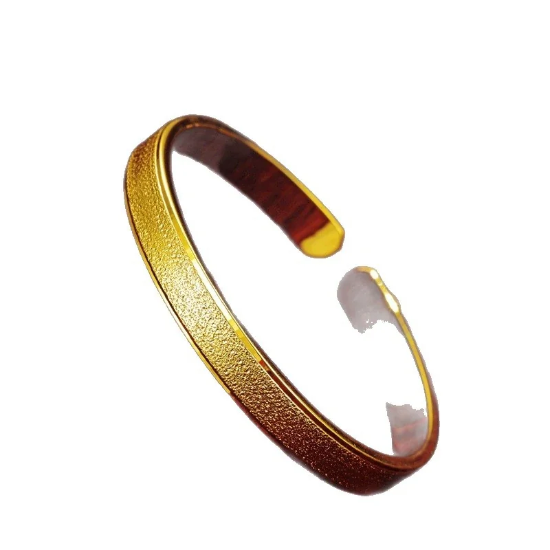 Textured Gold-Plated Open Flat-Band Brass Bangle