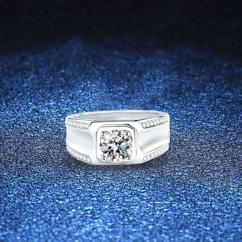 Architectural 925 Sterling Silver Round Prong Moissanite Ring