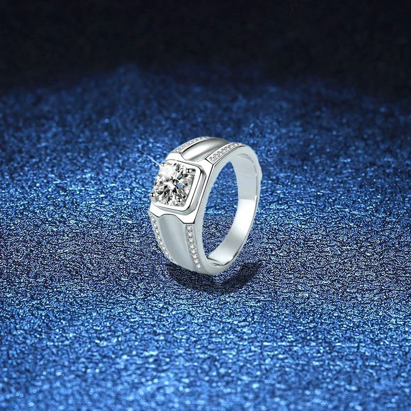 Architectural 925 Sterling Silver Round Prong Moissanite Ring