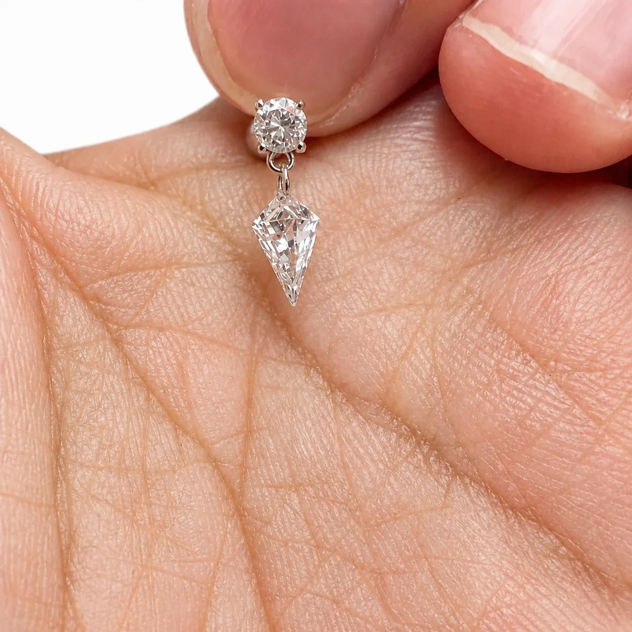 Sparkling Silver-Plated Copper Round CZ Kite Drop Earrings