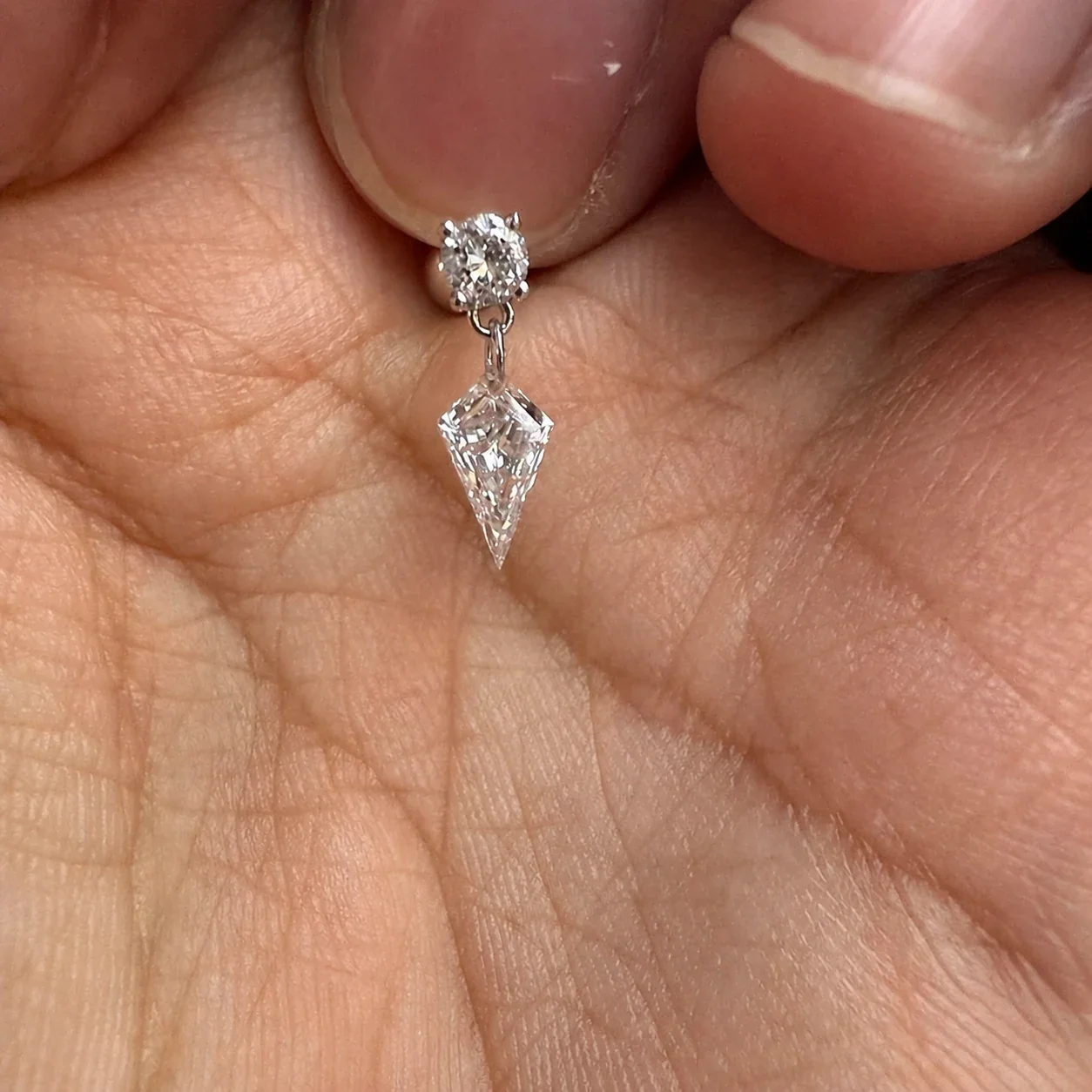 Sparkling Silver-Plated Copper Round CZ Kite Drop Earrings