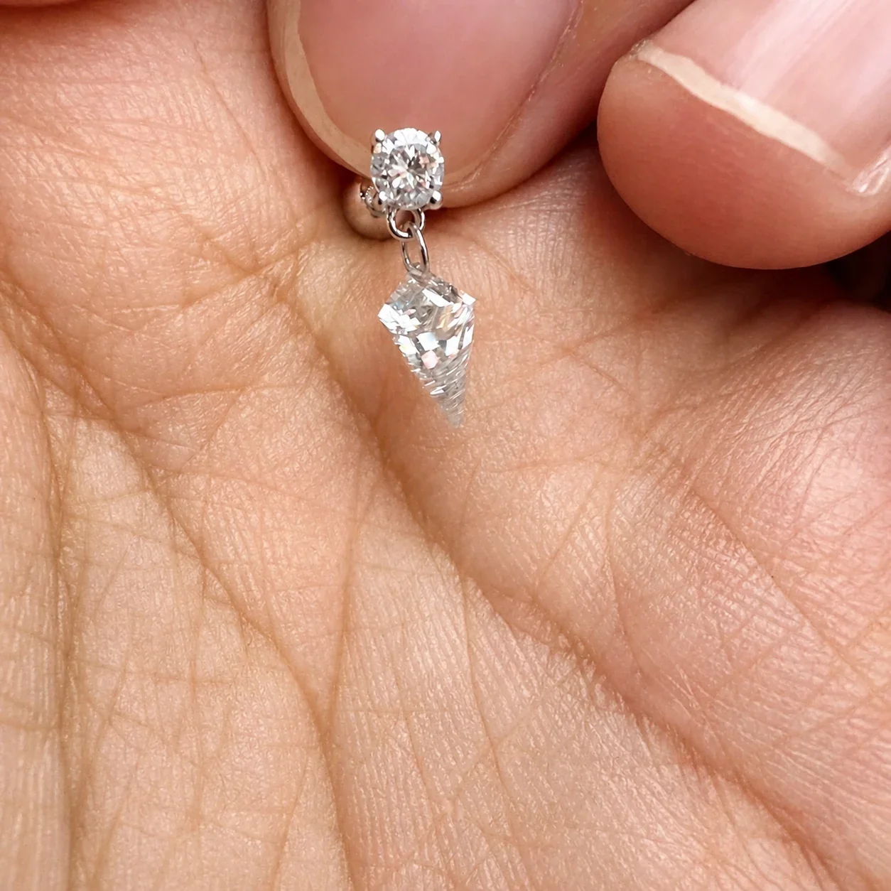 Sparkling Silver-Plated Copper Round CZ Kite Drop Earrings