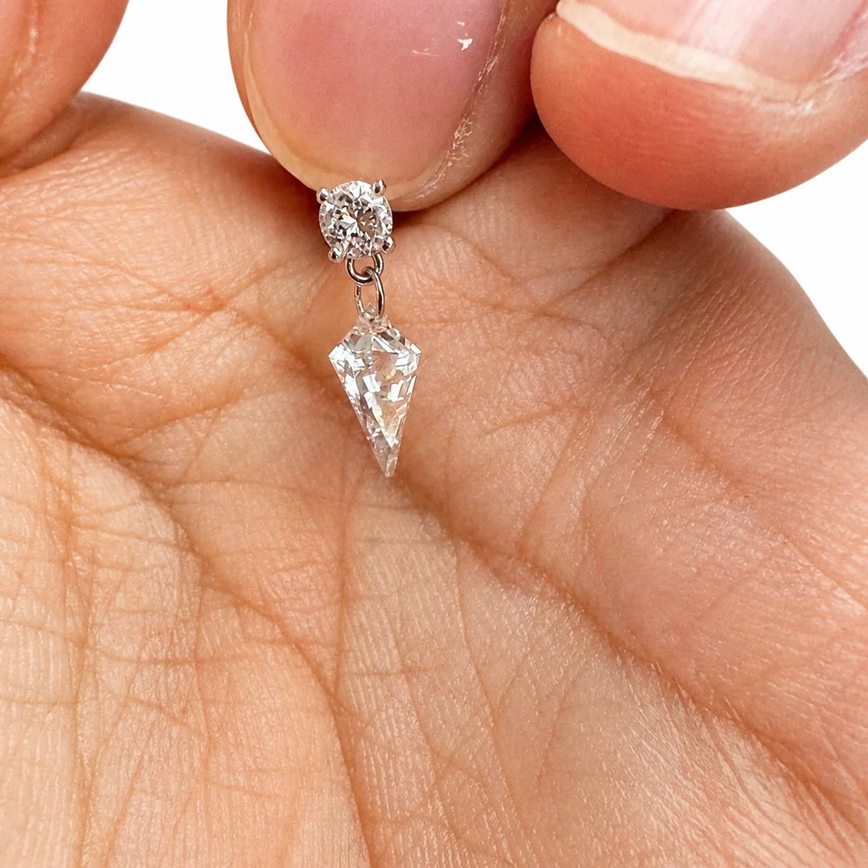 Sparkling Silver-Plated Copper Round CZ Kite Drop Earrings