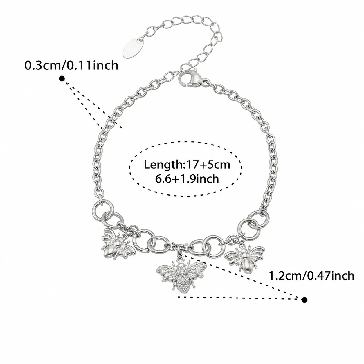 Bee Charm 18K Gold-Plated Stainless Steel Link Jewelry Set - Silver 17+5 cm