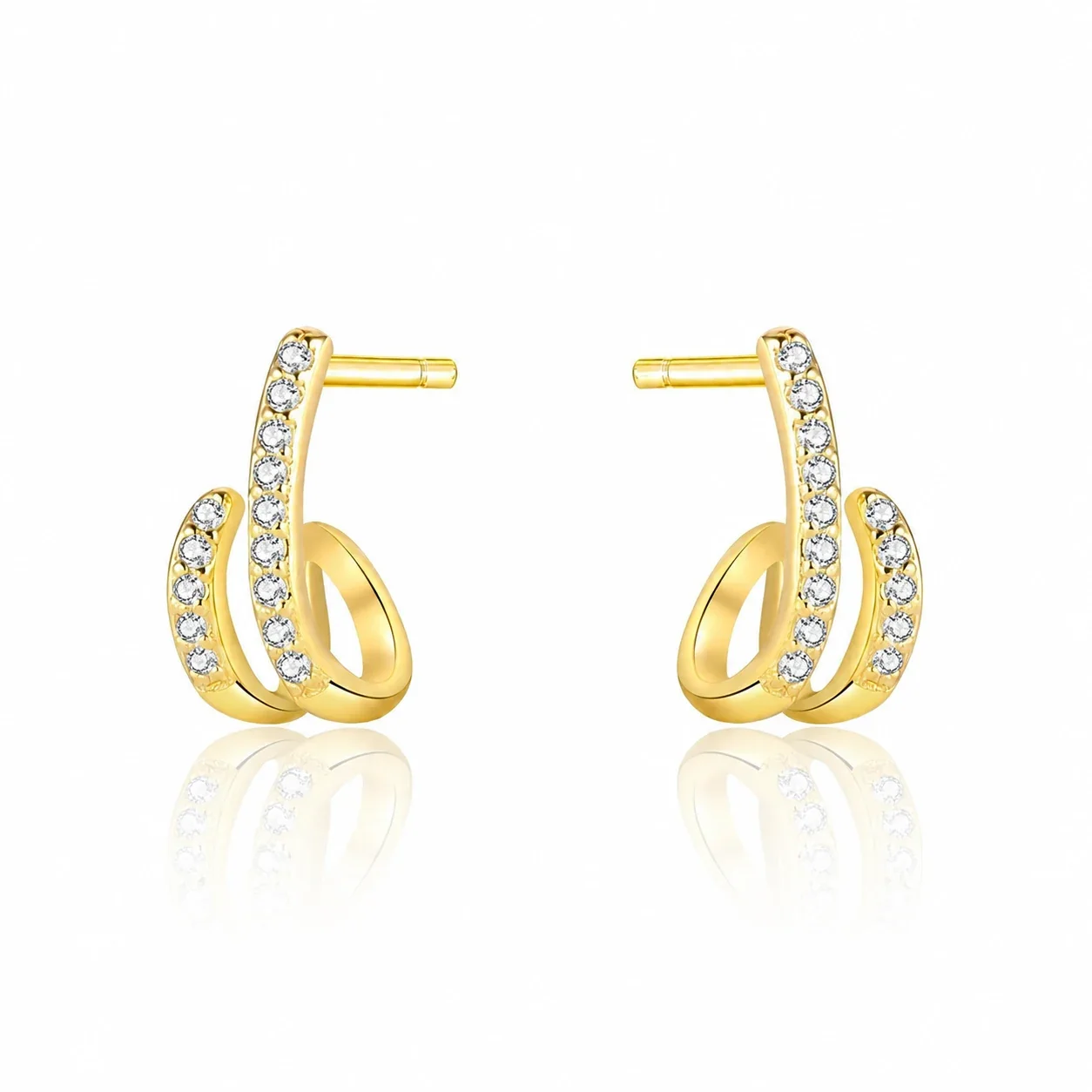 Sculptural 925 Sterling Silver Pavé Double-Hoop Earrings