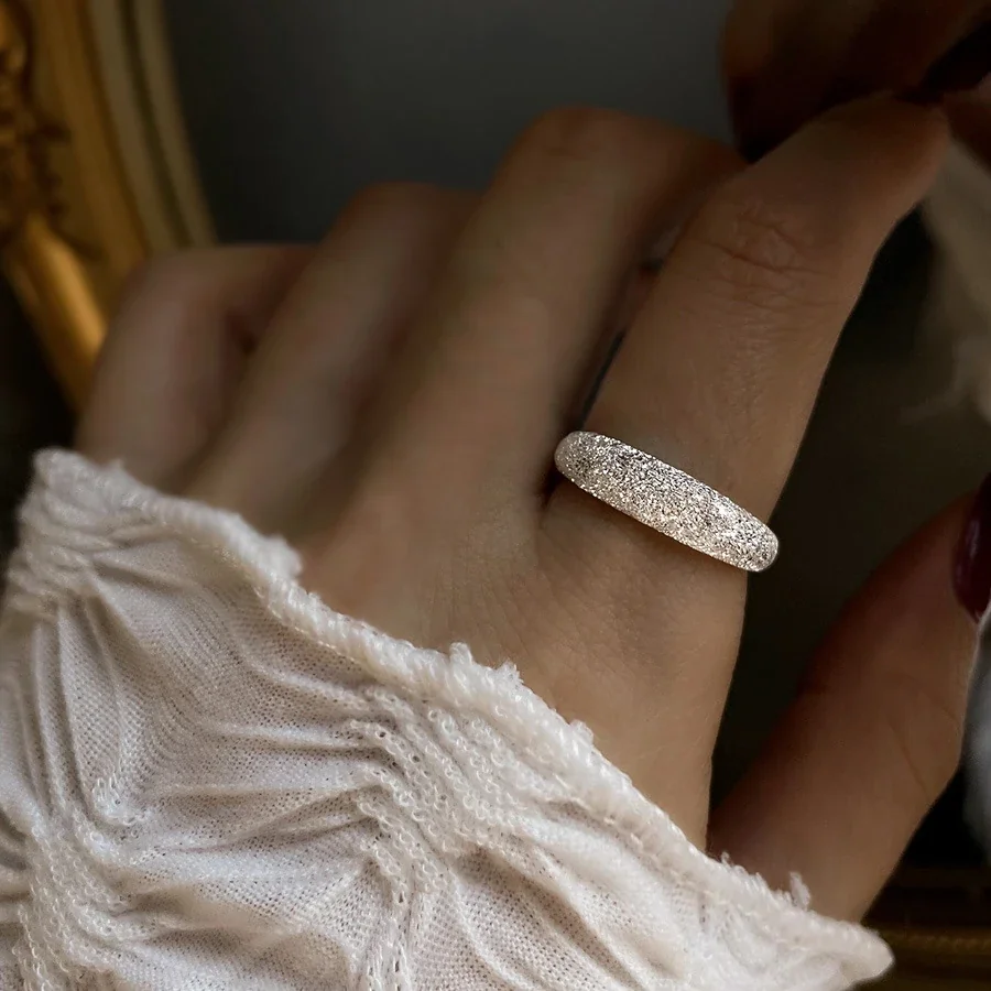 Stardust Textured Open-Band 925 Sterling Silver Ring - Wide 5 mm