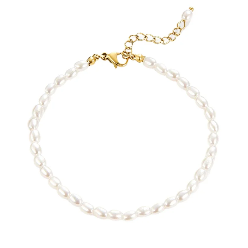Luminous 18K Gold-Plated Oval Pearl Bead Bracelet