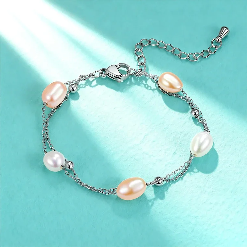 Luminous 18K Gold-Plated Oval Pearl Bead Bracelet - Gold Beaded