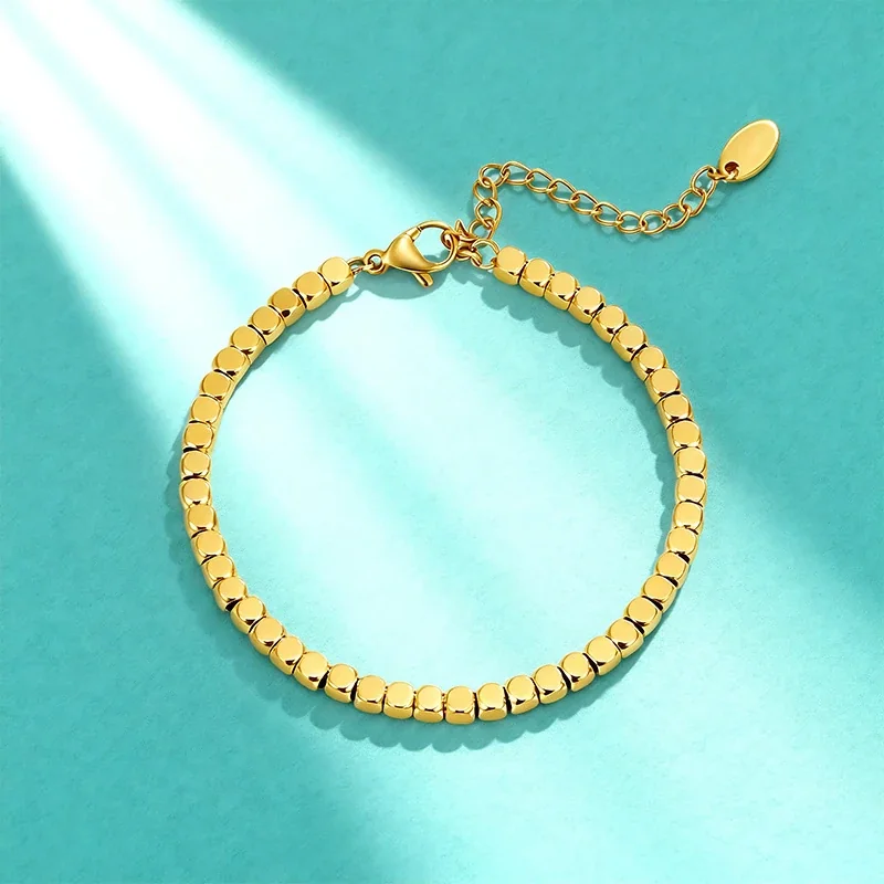 Luminous 18K Gold-Plated Oval Pearl Bead Bracelet - Gold Snake