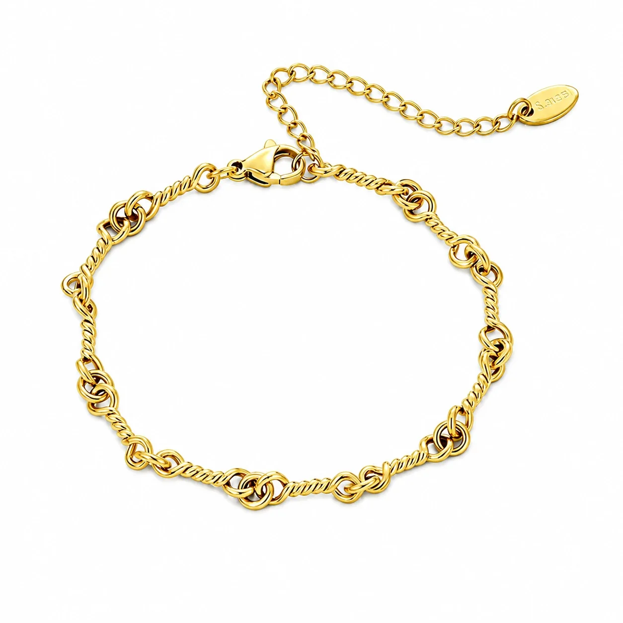Luminous 18K Gold-Plated Oval Pearl Bead Bracelet - Gold Paperclip