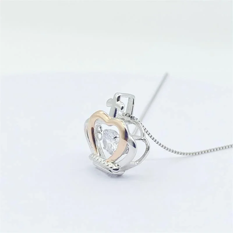 Two-Tone Crown Heart Cross 925 Sterling Silver Pendant Necklace
