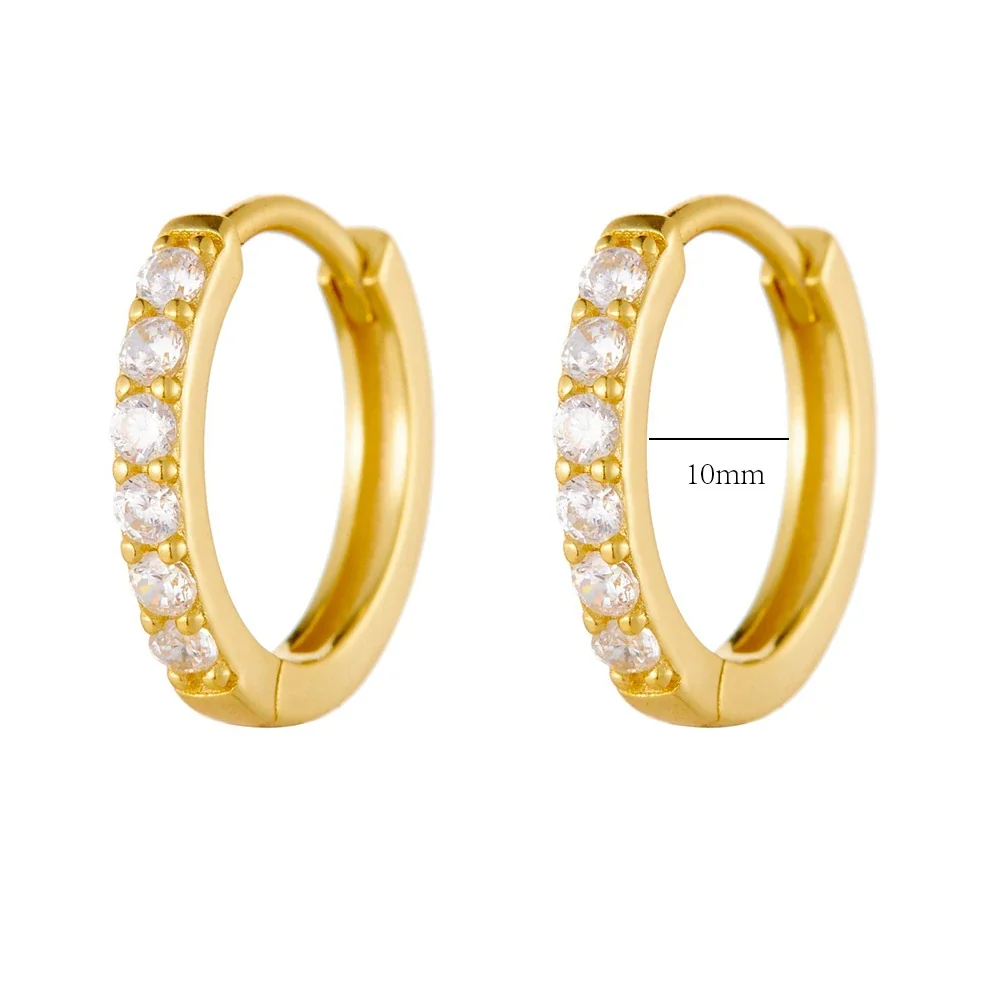 Polished 925 Sterling Silver Prong-Set CZ Huggie Hoop Earrings - 10 mm