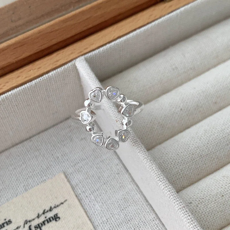 Delicate 925 Sterling Silver Bezel Heart CZ Open Ring