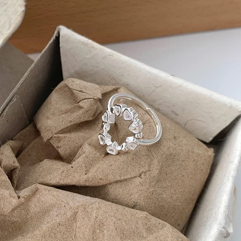 Delicate 925 Sterling Silver Bezel Heart CZ Open Ring
