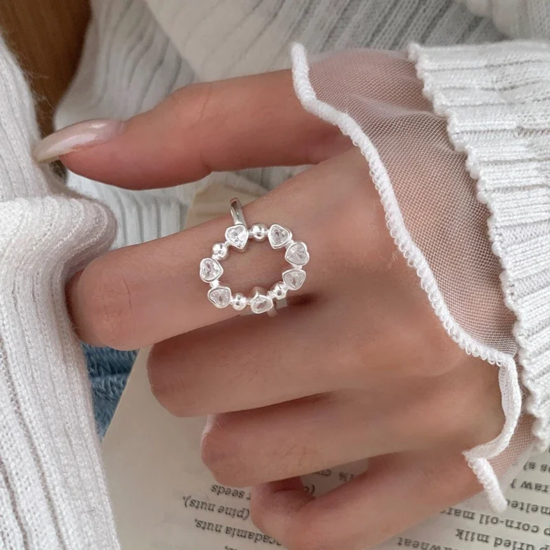 Delicate 925 Sterling Silver Bezel Heart CZ Open Ring