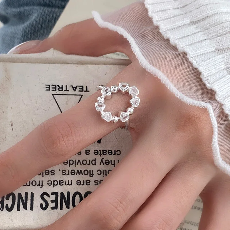 Delicate 925 Sterling Silver Bezel Heart CZ Open Ring