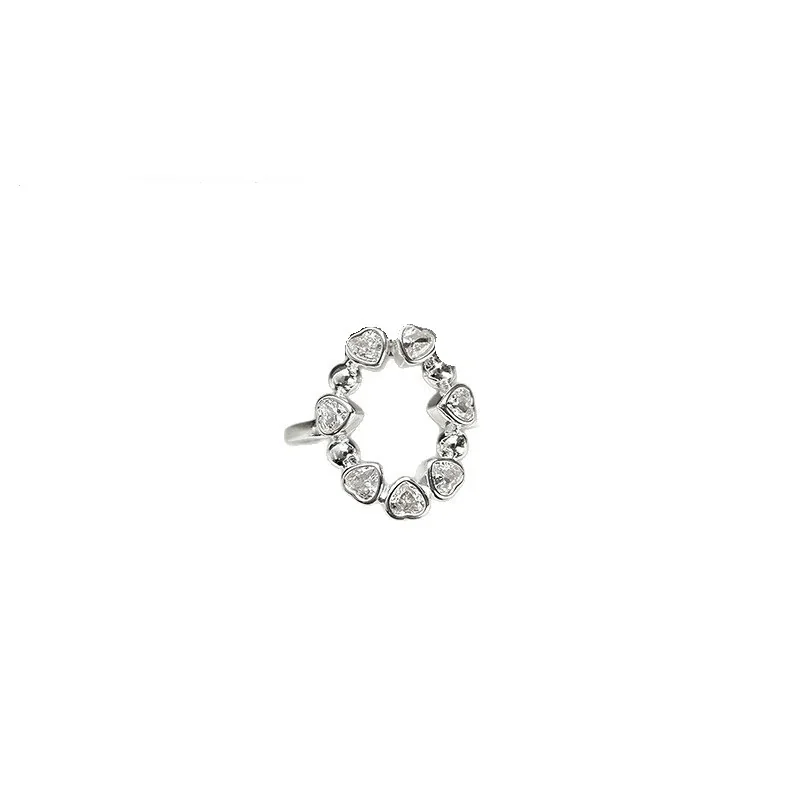 Delicate 925 Sterling Silver Bezel Heart CZ Open Ring - Silver