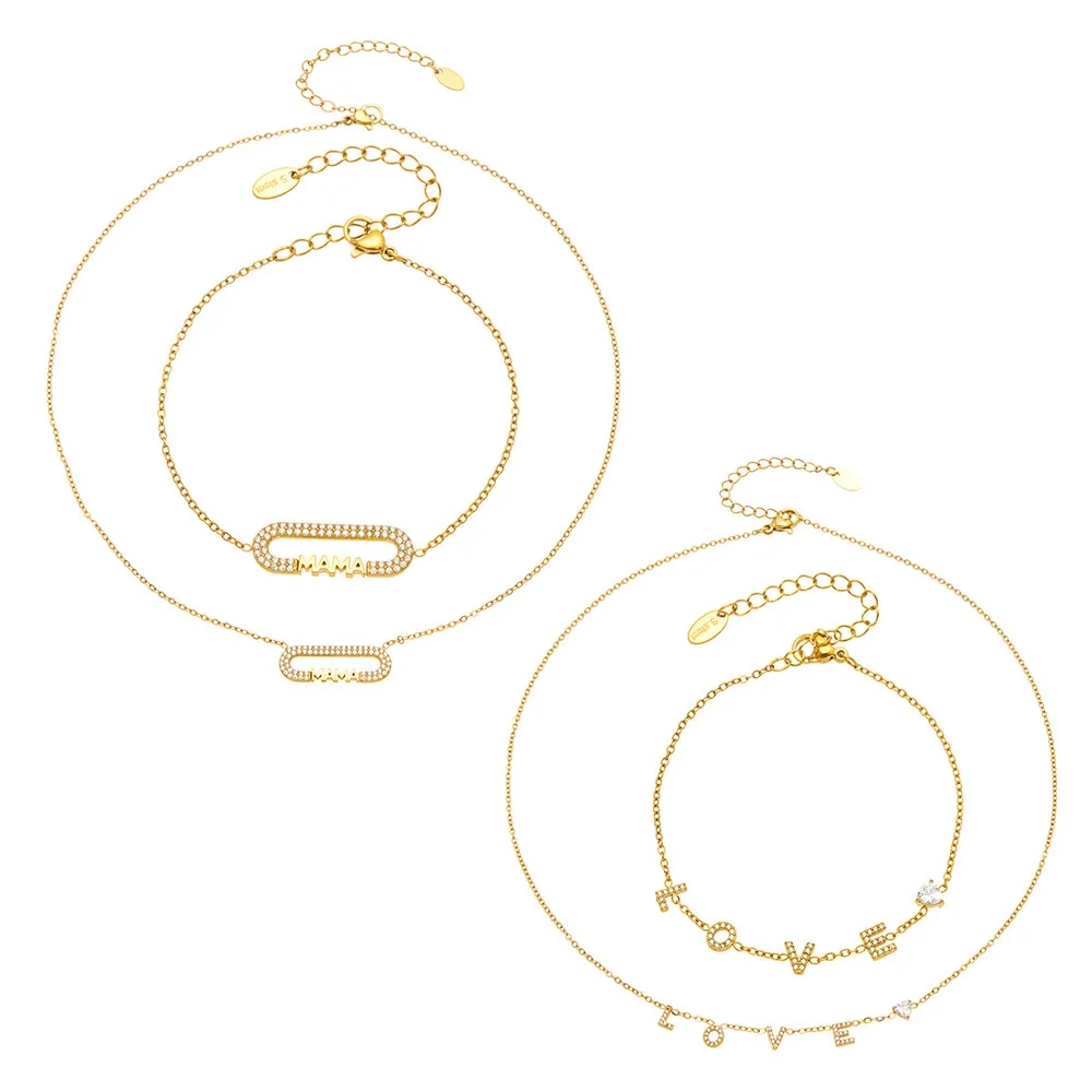 LOVE Letter 18K Gold-Plated CZ Chain Jewelry Set