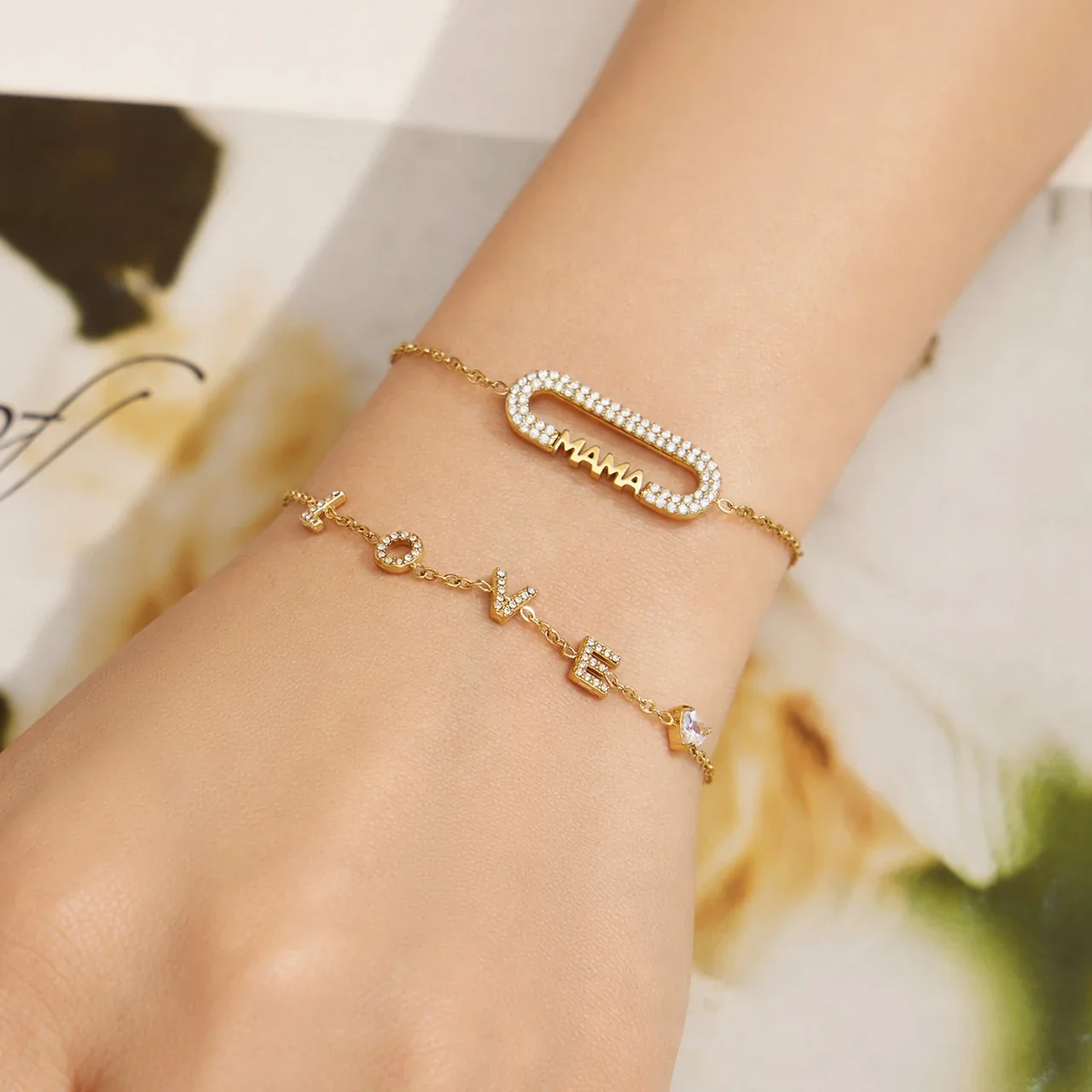 LOVE Letter 18K Gold-Plated CZ Chain Jewelry Set