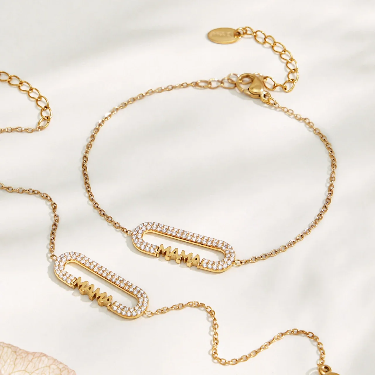 LOVE Letter 18K Gold-Plated CZ Chain Jewelry Set