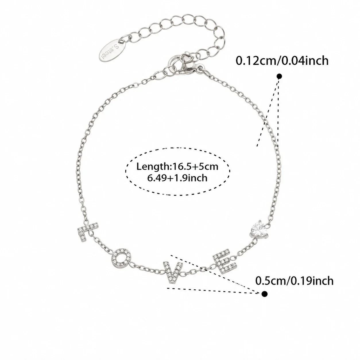 LOVE Letter 18K Gold-Plated CZ Chain Jewelry Set - Silver LOVE CZ 16.5+5 cm