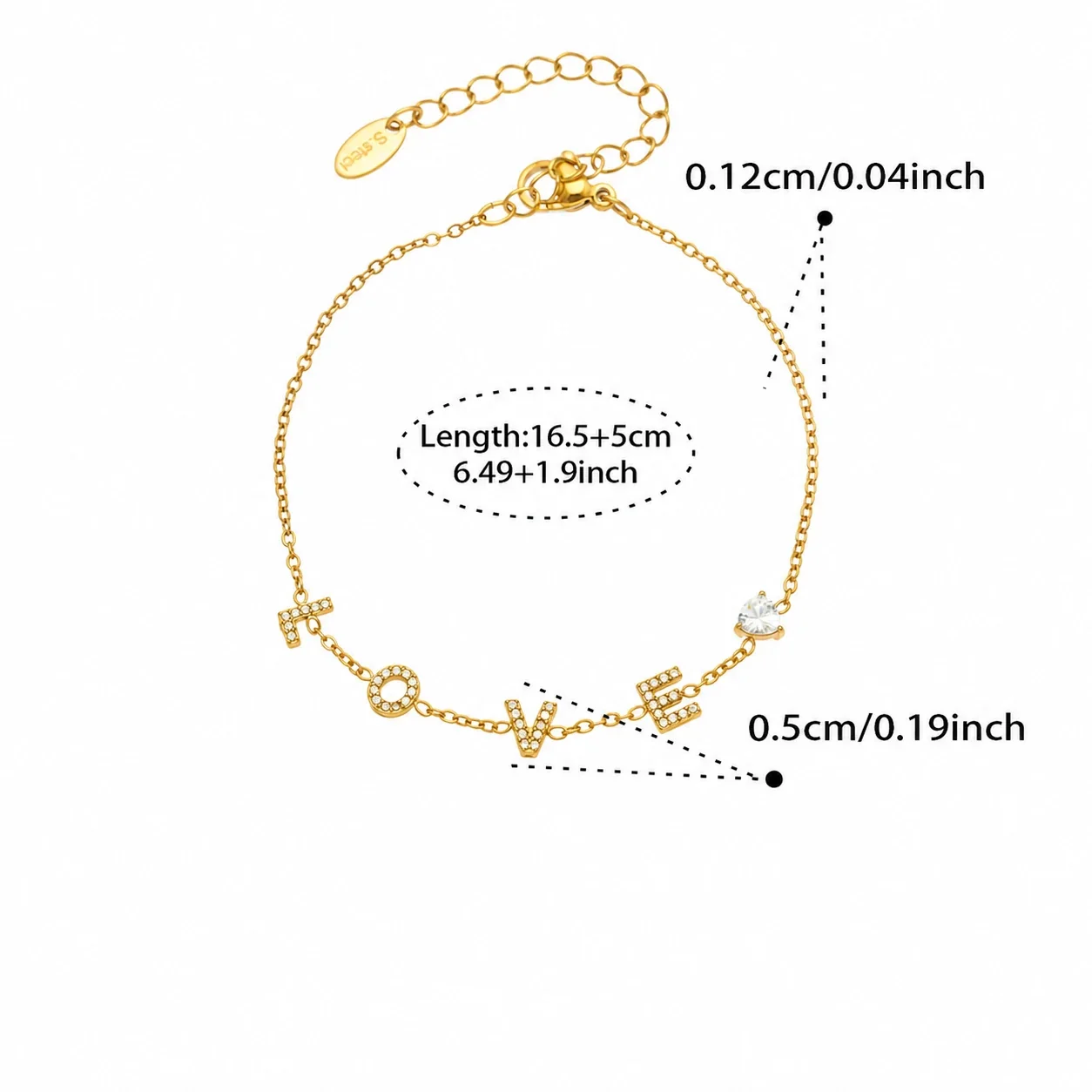 LOVE Letter 18K Gold-Plated CZ Chain Jewelry Set - Gold LOVE CZ 16.5+5 cm
