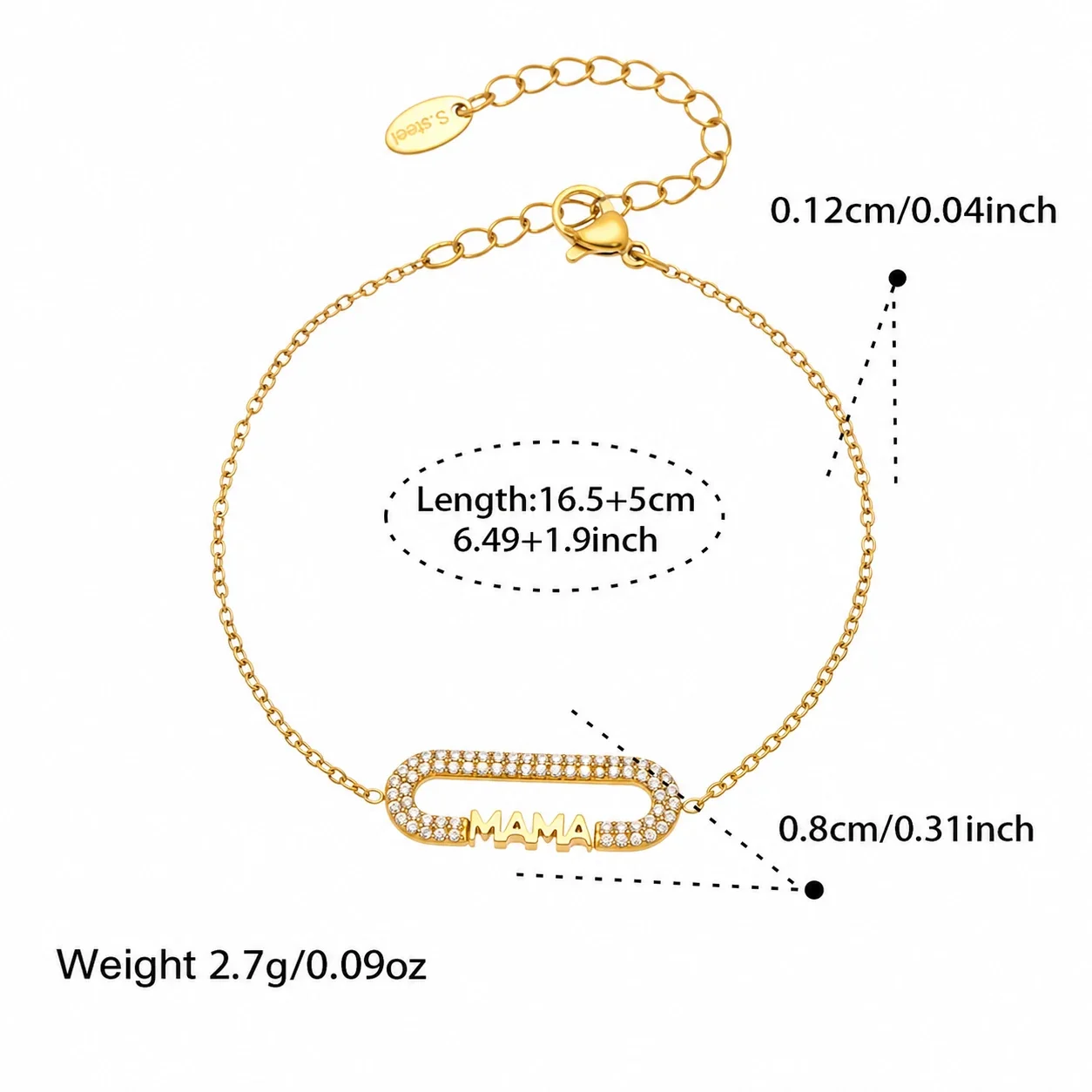 LOVE Letter 18K Gold-Plated CZ Chain Jewelry Set - Gold MAMA CZ 16.5+5 cm