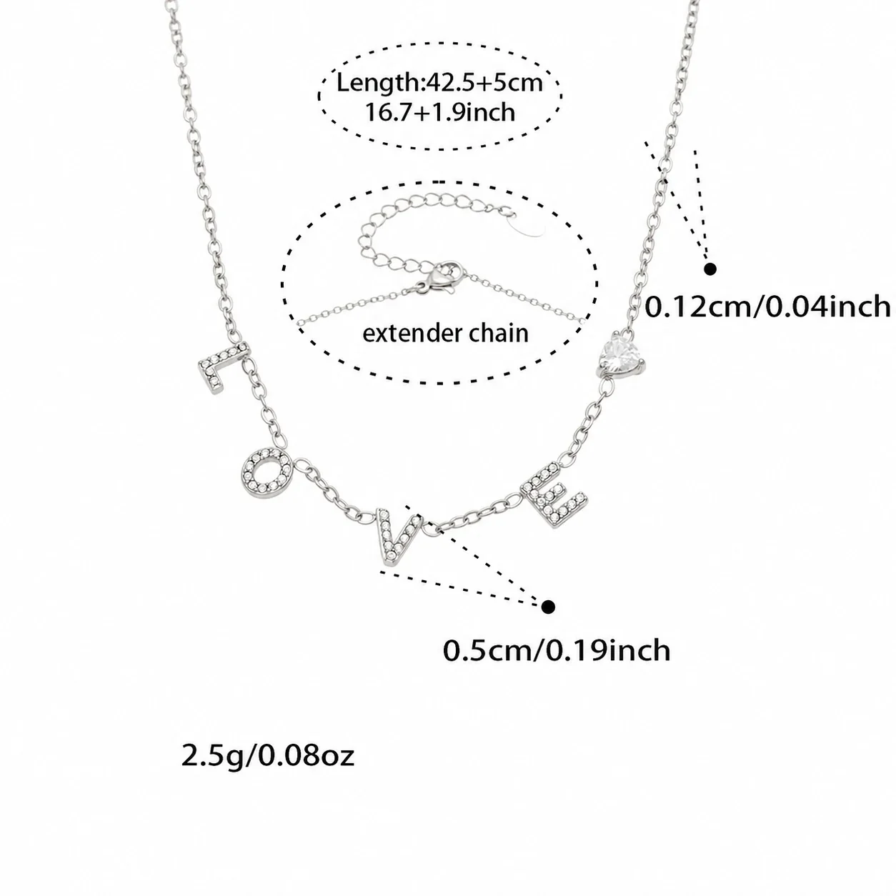 LOVE Letter 18K Gold-Plated CZ Chain Jewelry Set - Silver LOVE CZ 42.5+5 cm