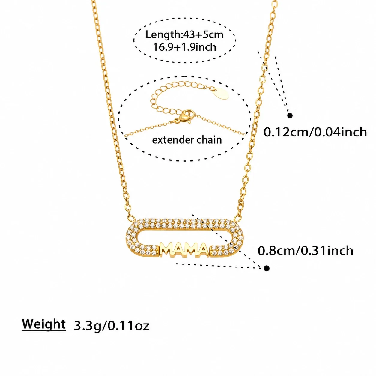 LOVE Letter 18K Gold-Plated CZ Chain Jewelry Set - Gold MAMA CZ 42.5+5 cm