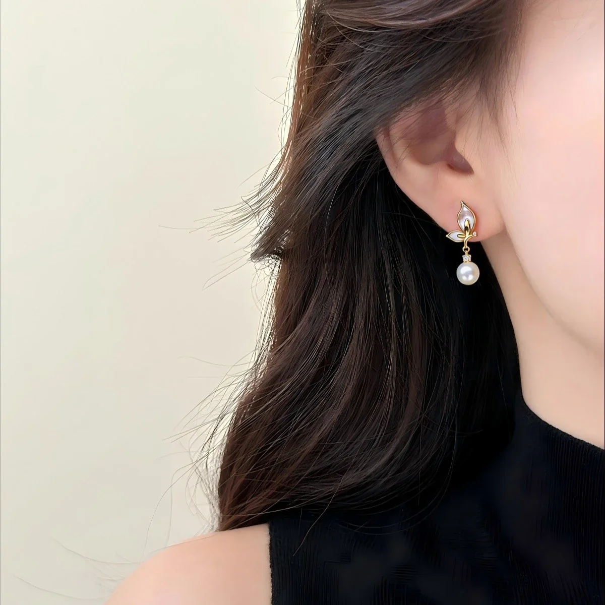 Delicate Gold-Plated Enamel Butterfly Freshwater Pearl Drop Earrings