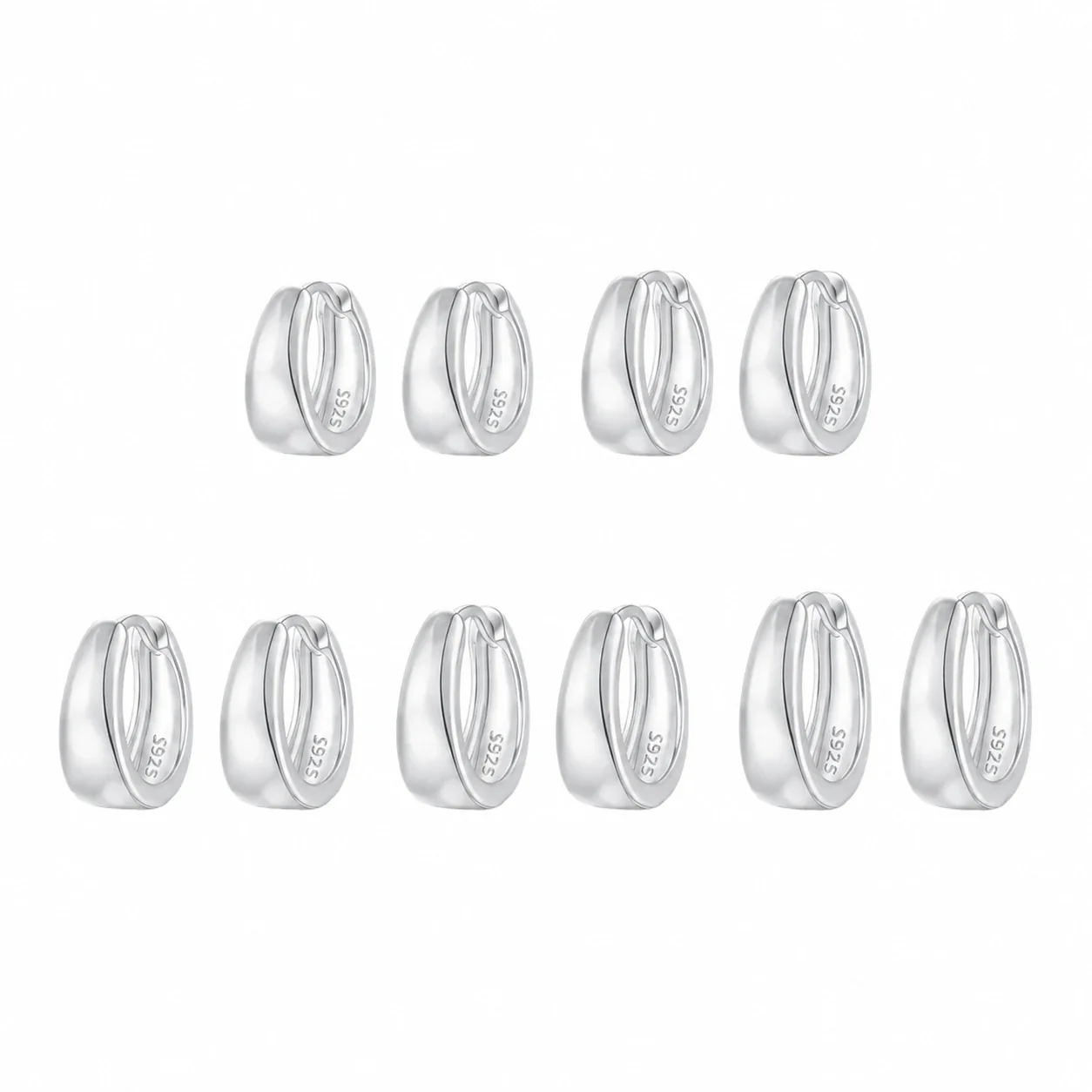 Sculpted 925 Sterling Silver Hinged Huggie Hoop Earrings